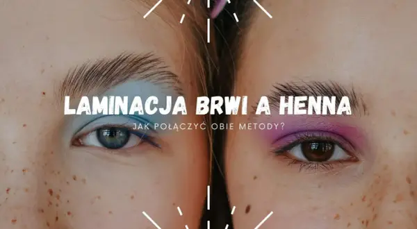 Laminacja brwi i henna – jak połączyć obie metody? Dwie pary oczu z kolorowymi cieniami i podkreślonymi brwiami.